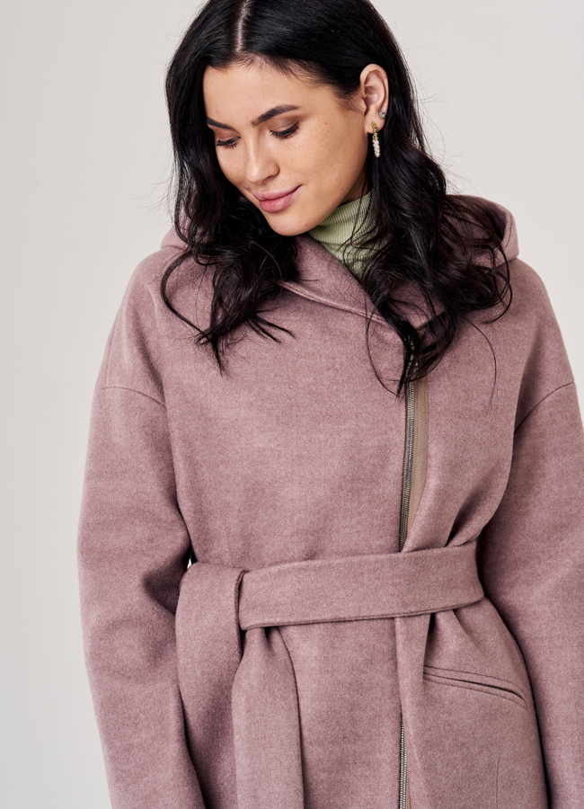 Пальто женское с капюшоном на поясе модель № 20563 универмаг малина