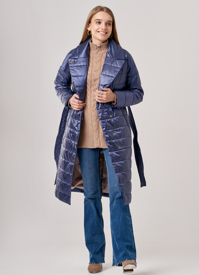 Женское демисезонное пальто синего цвета модель № 20712 в рассрочку