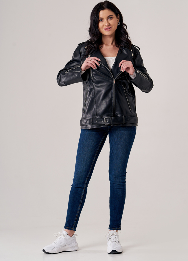 фото Женская косуха из эко кожи черного цвета модель № 2121