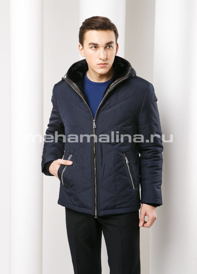 Мужская куртка с капюшоном модель № KM-22 меха малина