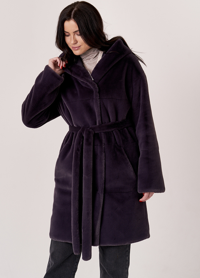 Двусторонняя шуба из эко меха с капюшоном модель № 19352 универмаг малина