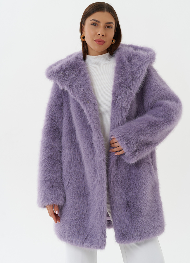 Полупальто из эко меха с капюшоном модель № 27805 универмаг малина