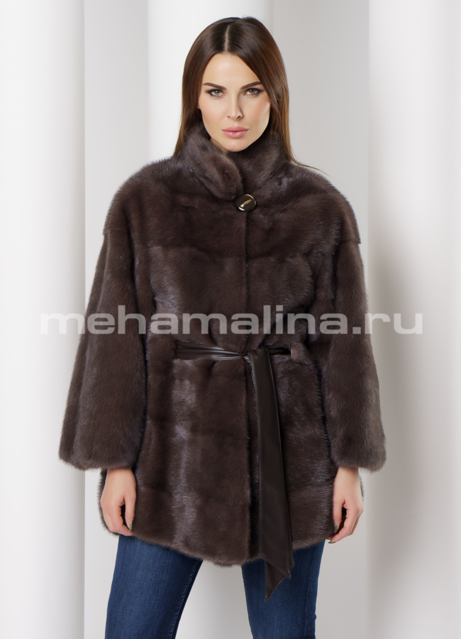 Укороченная шуба модель № S-658 меха малина