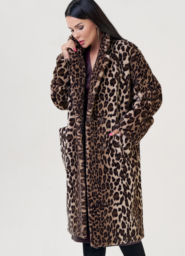 Женское пальто из искуссвенного меха с английским воротником модель № 23183 универмаг малина