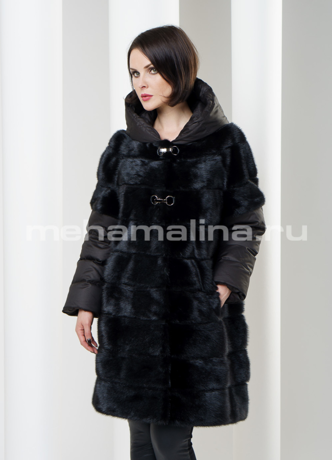 Шуба норковая с отстегивающимися рукавами и капюшоном модель № S-189 универмаг малина