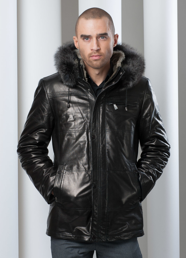 Дубленка на волке с капюшоном модель № DM-59 в кредит