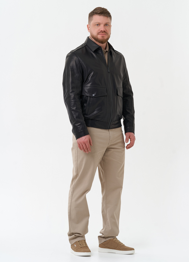 Мужская куртка из натуральной кожи черного цвета  модель № 30068 в кредит Мужская куртка из натуральной кожи черного цвета  модель № 30068 в кредит