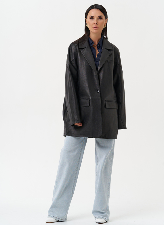 Жакет из натуральной кожи черного цвета