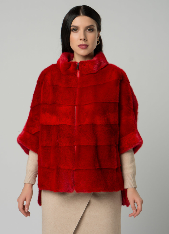 Короткая шуба на молнии красного цвета модель № 21915 универмаг малина