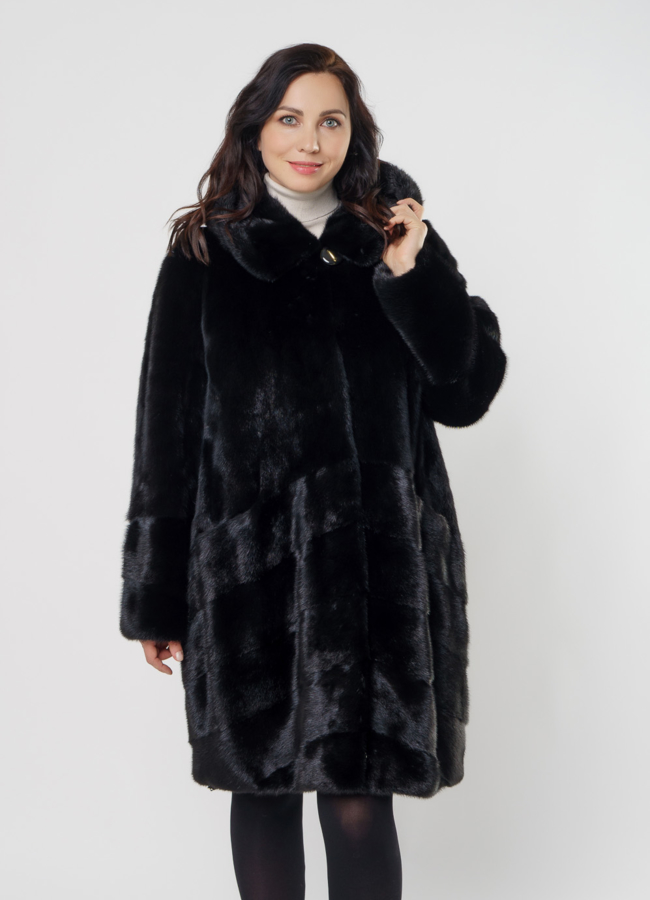фото Шуба баллон из норки с капюшоном модель № 3018