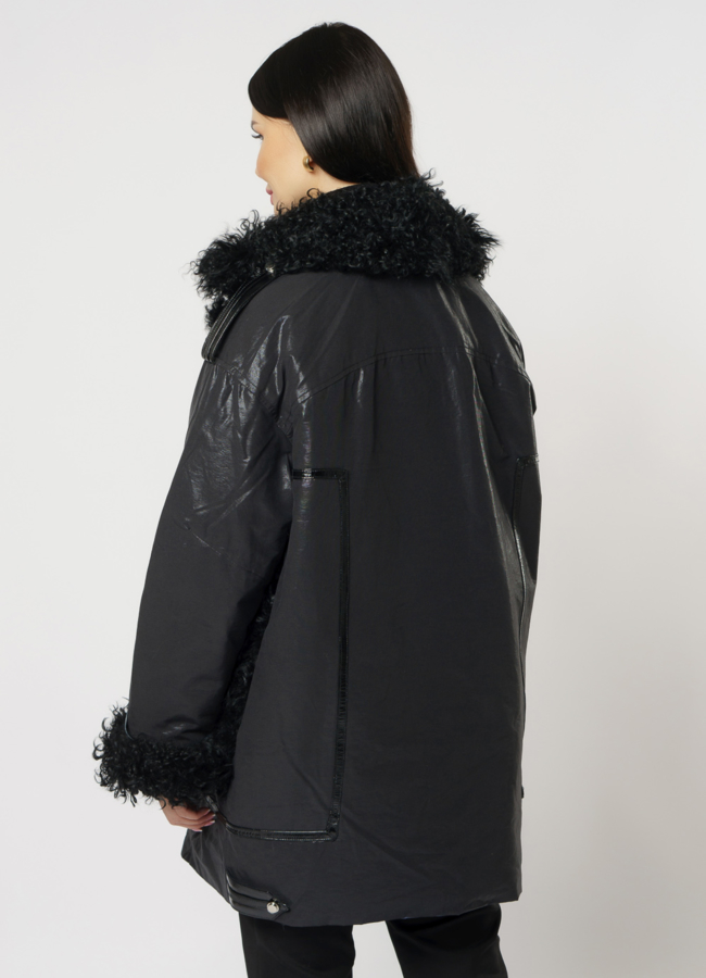 Двусторонний пуховик на молнии с английским воротником модель № 133 в кредит