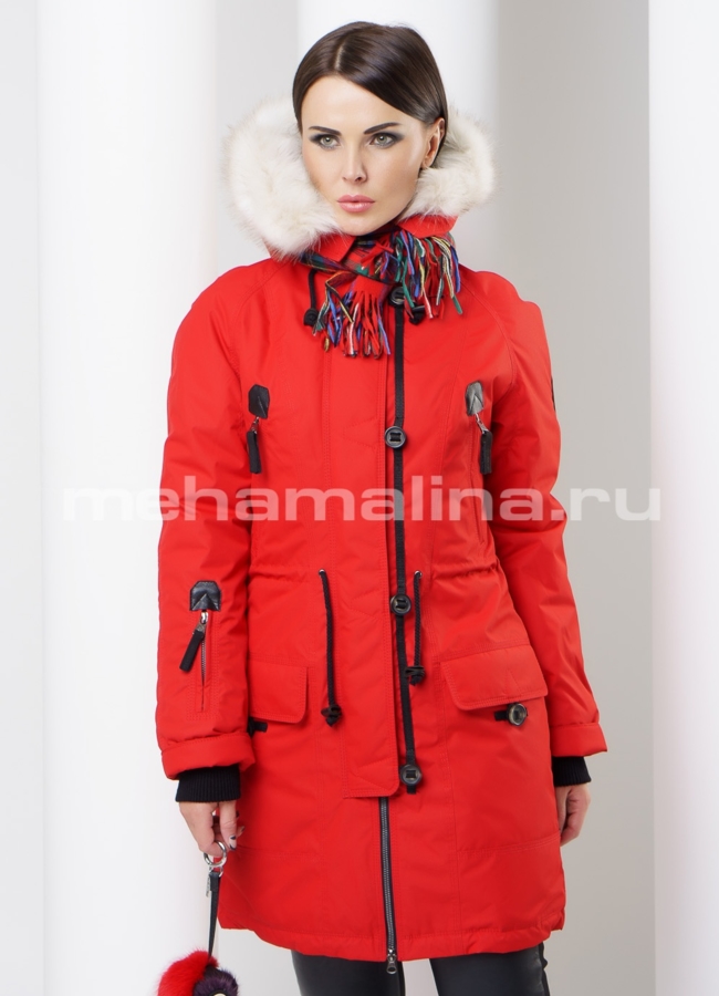 Женская куртка  модель № П-63 меха малина