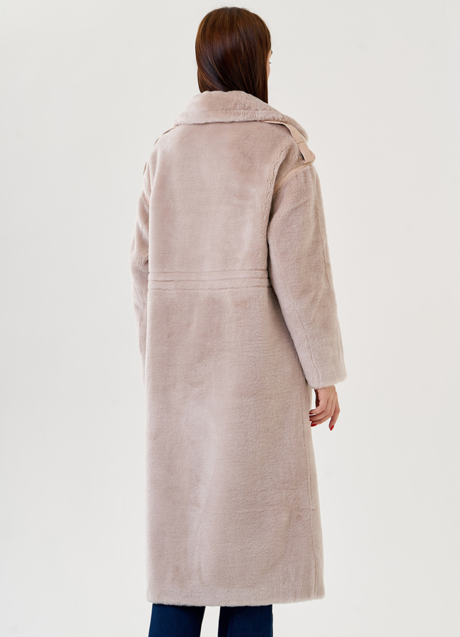 Двуботное женское пальто из эко меха с английским воротником  модель № 79321 универмаг малина