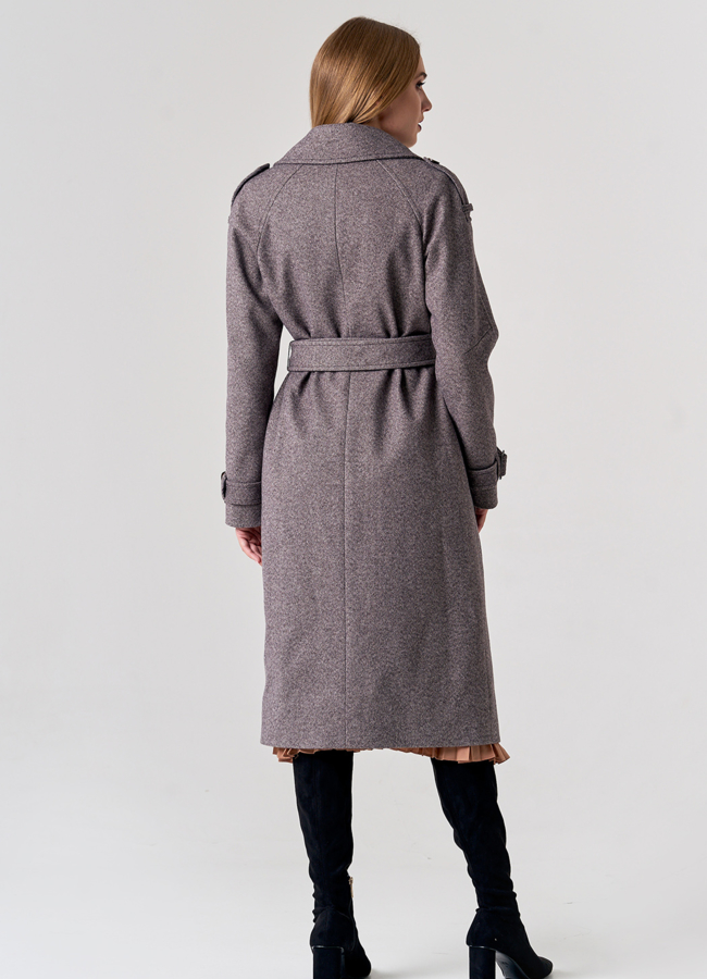 фото Женское двубортное пальто с отделкой из песца модель № 21639