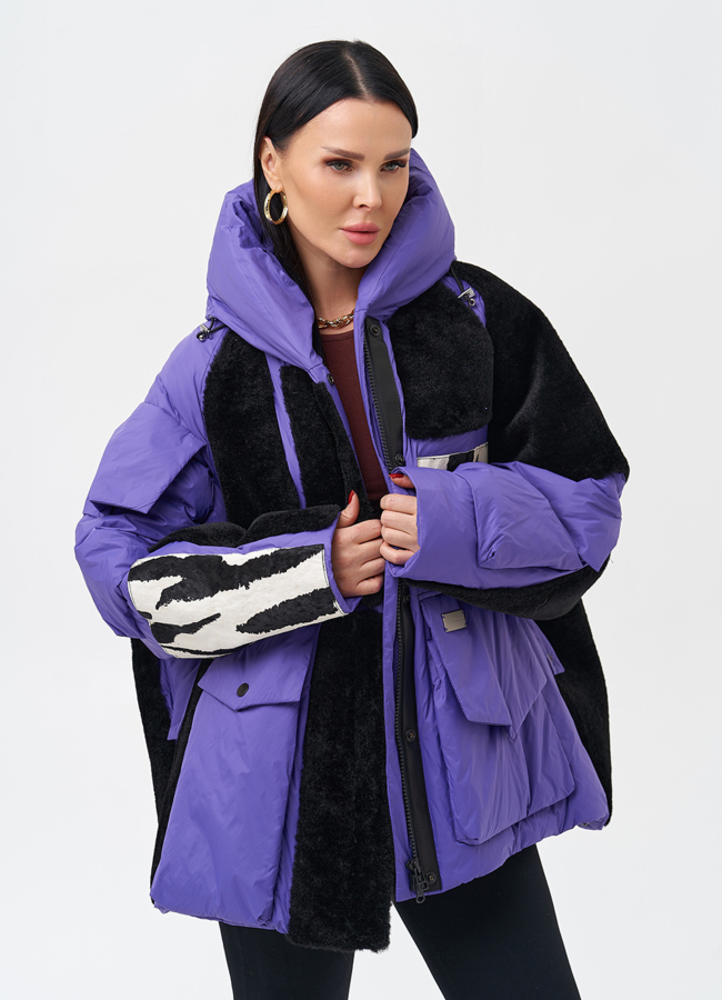 Комбинированный женский пуховик с капюшоном модель № 28374 универмаг малина