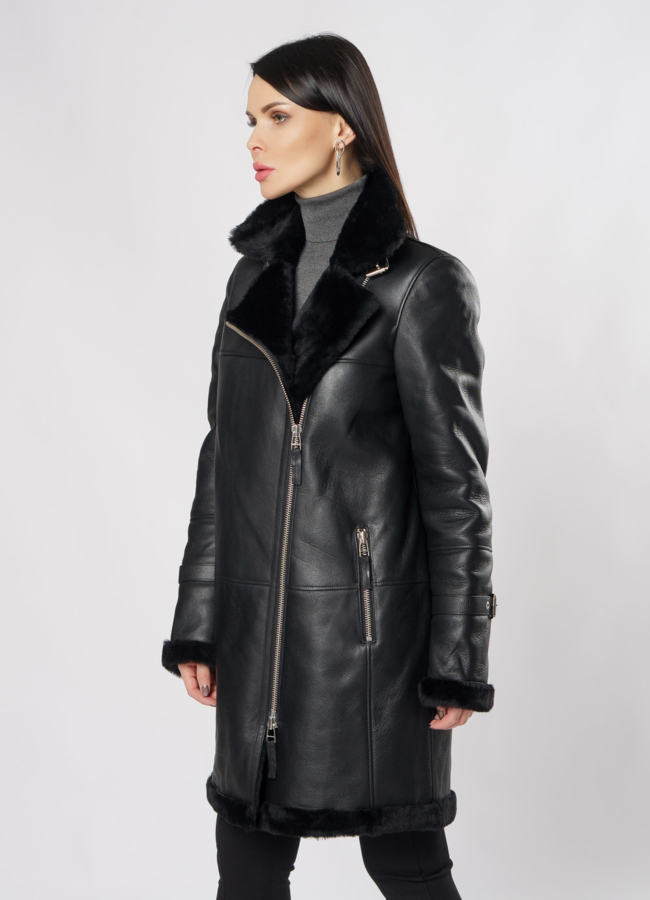 Дубленка пилот черного цвета модель № 3591 в рассрочку