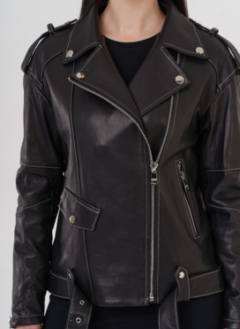 Кожаная куртка с контрастной строчкой Кожаная куртка с контрастной строчкой