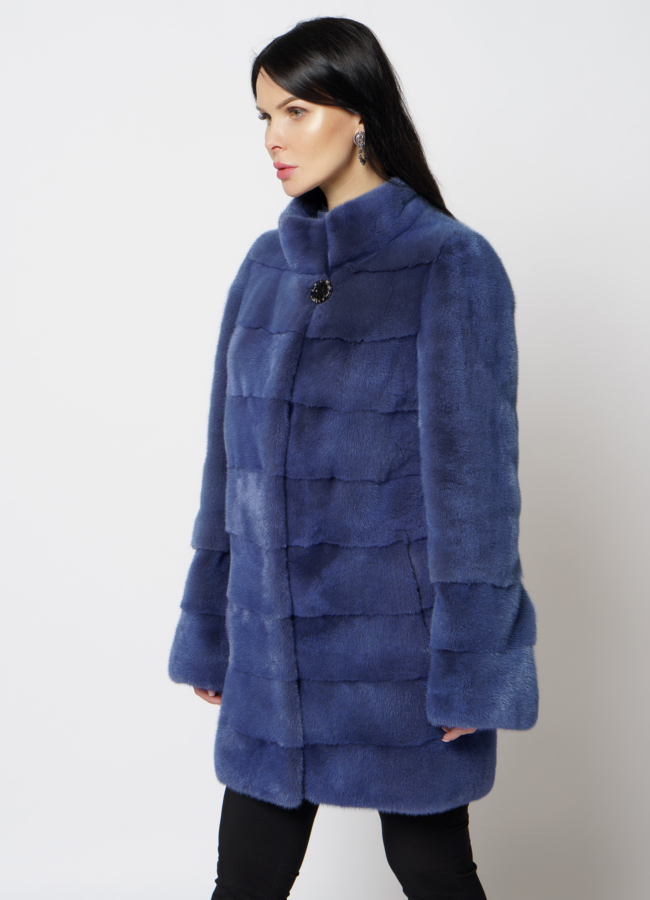 Шуба с воротником стойкой из скандинавской норки модель № 21474 универмаг малина