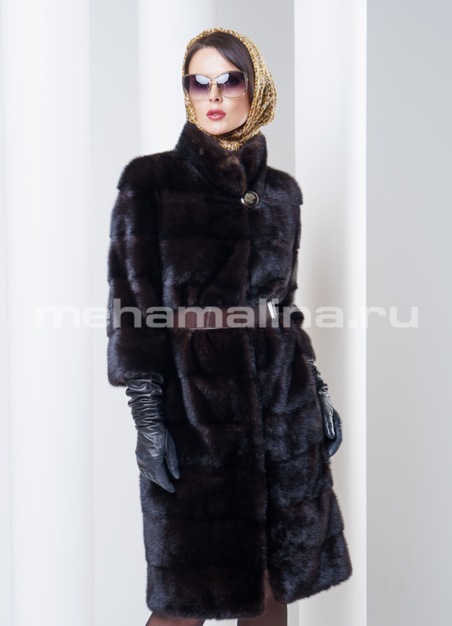 фото Шуба норка поперечка, цвет махагон 100см модель № S-291