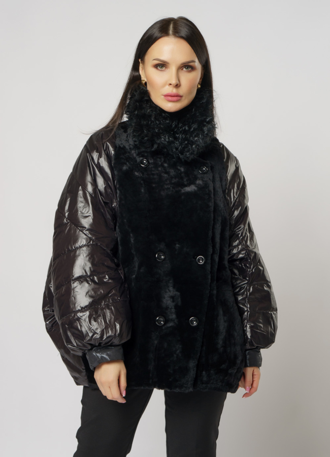 фото Женский пуховик двусторонний на пуговицах с английским воротником модель № 156