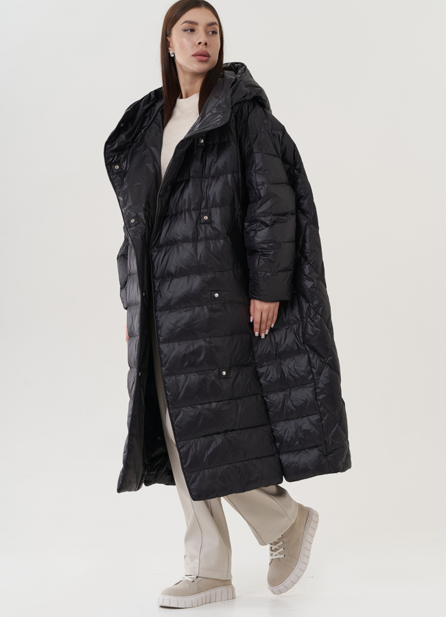 Пуховик оверсайз черного цвета  модель № 25955 в кредит