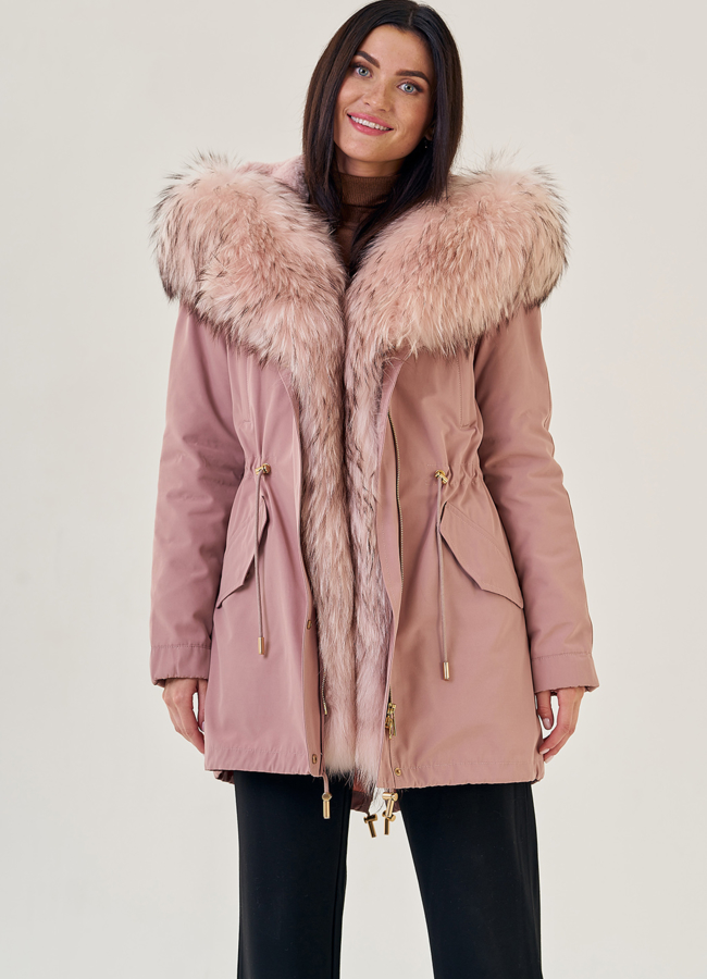 Парка в розовом цвете с меховой отделкой  модель № 12260 меха малина