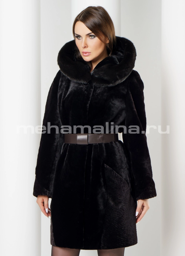 Шуба из мутона модель № S-604 меха малина
