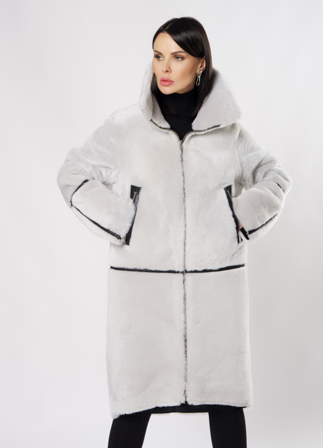 Двусторонняя дубленка с воротником стойкой модель № 3611 универмаг малина