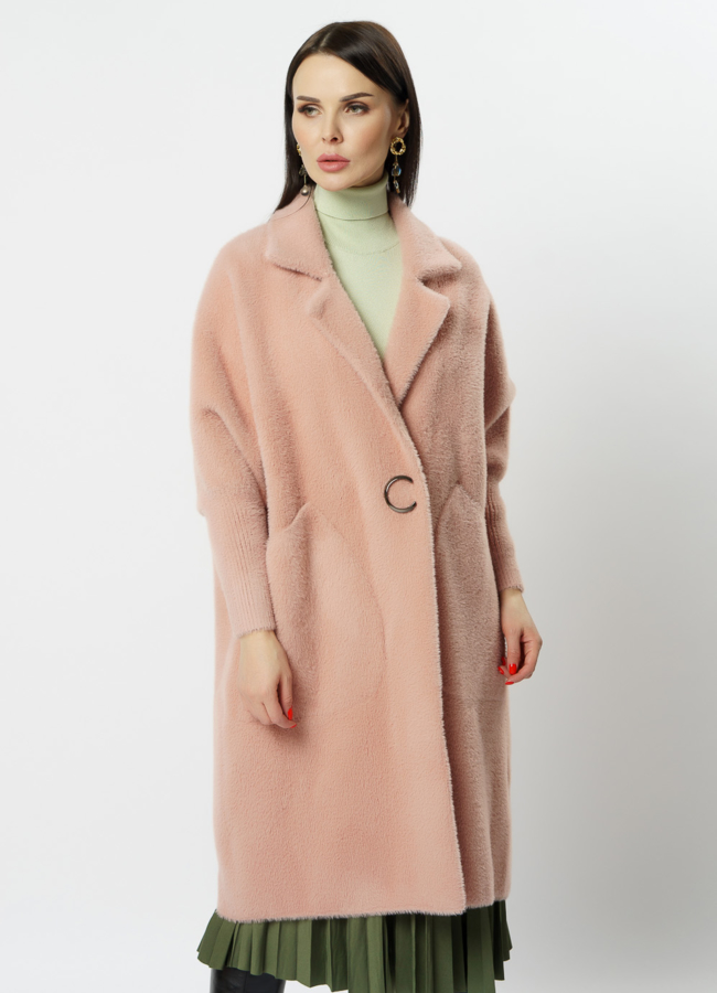 Женский кардиган в цвете пудра модель № 20517 меха малина