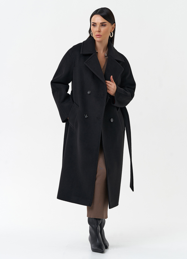 Двубортное женское пальто  с английским воротником модель № 28677 меха малина