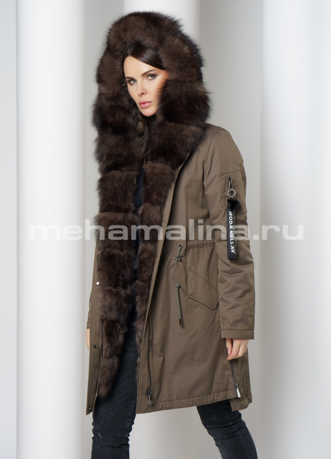 Парка на молнии с капюшоном с песцовой отделкой модель № 878 универмаг малина