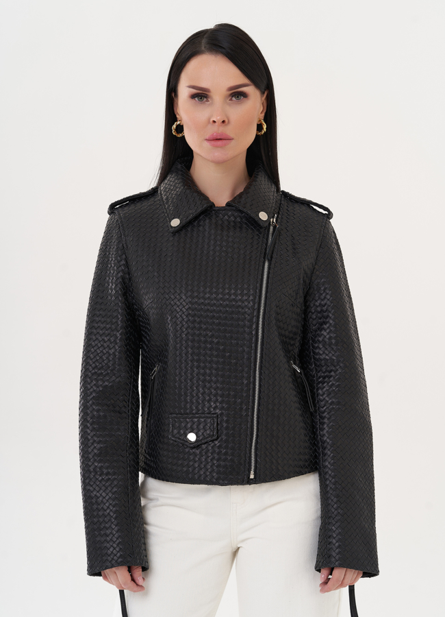 Куртка из натуральной кожи с плетением модель № 26950 универмаг малина