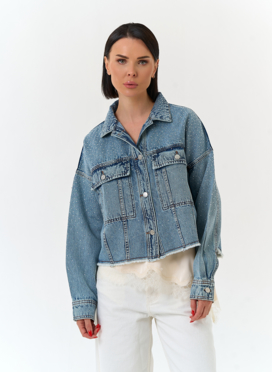 Женская джинсовая куртка со стразами