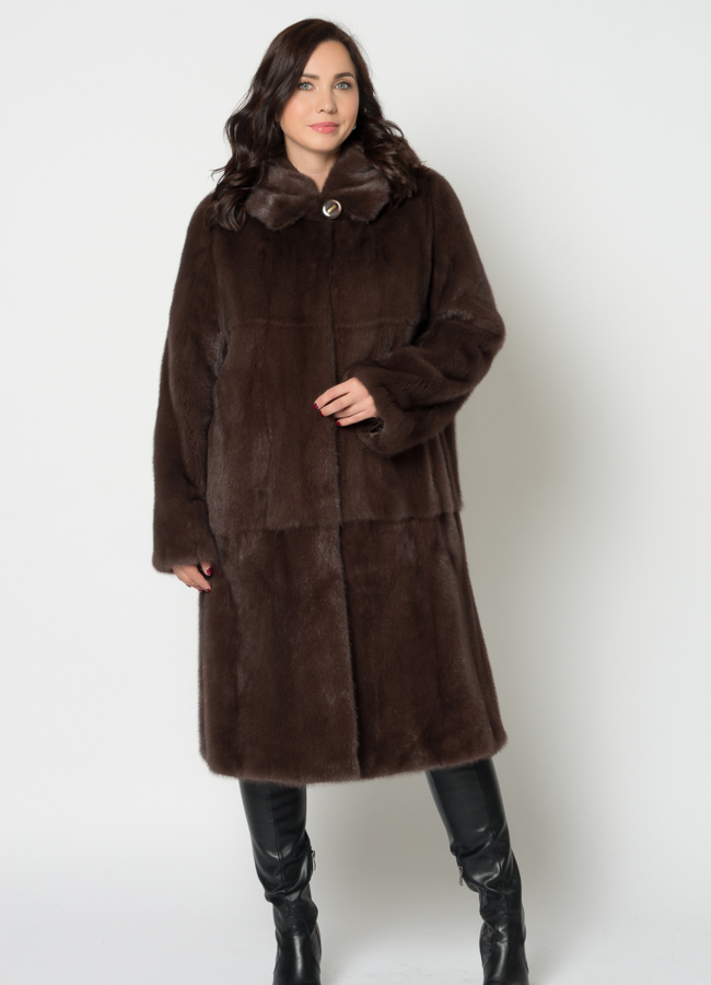 фото Норковая шуба с капюшоном модель № 21634