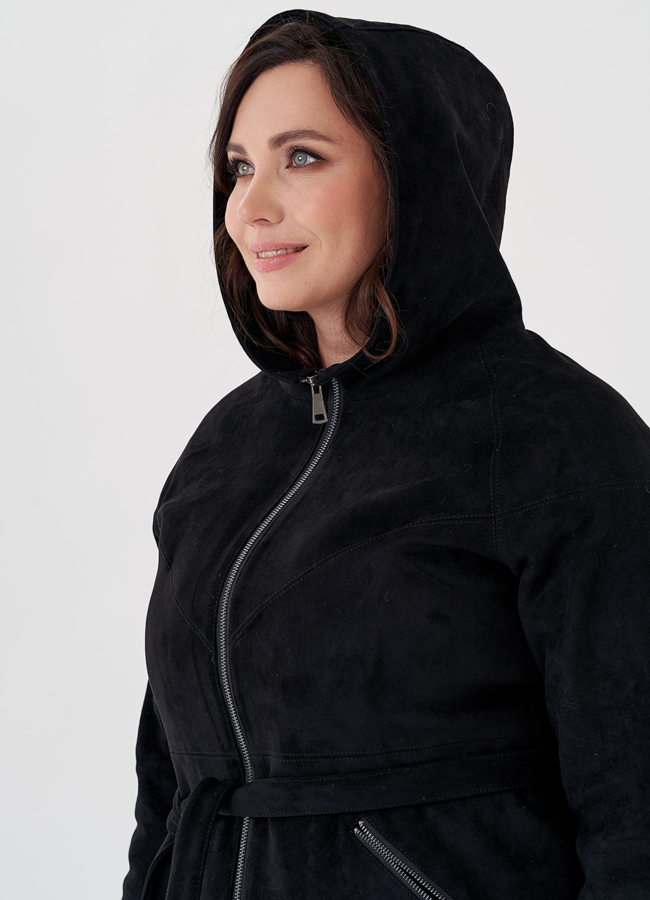 Куртка из эко замши утепленная с капюшоном модель № 24104 универмаг малина