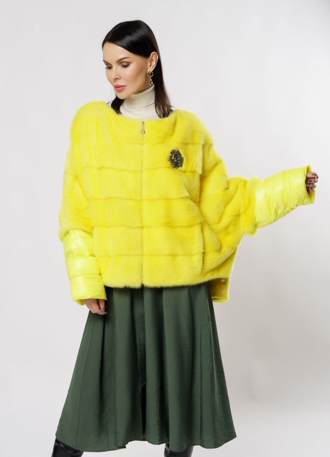 Куртка из норки желтого цвета на молнии модель № S-880 универмаг малина