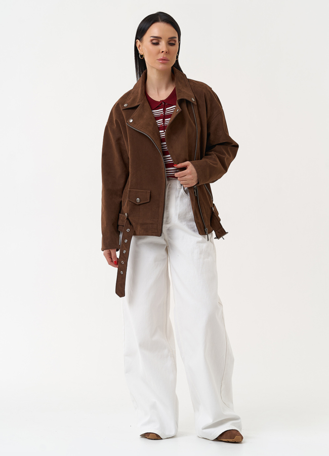 Куртка косуха из эко замши коричневого цвета модель № 30387 универмаг малина