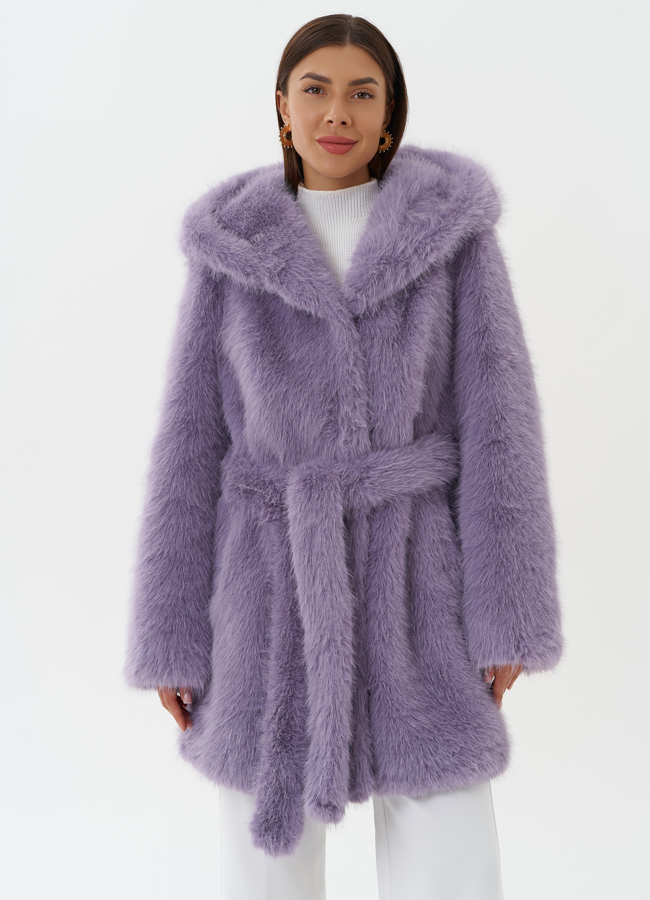 фото Полупальто из эко меха с капюшоном модель № 27805