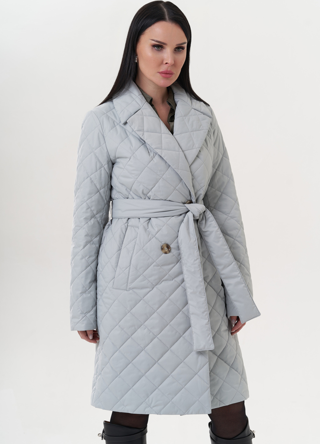 Женское полупальто в сером цвете модель № 26613 меха малина