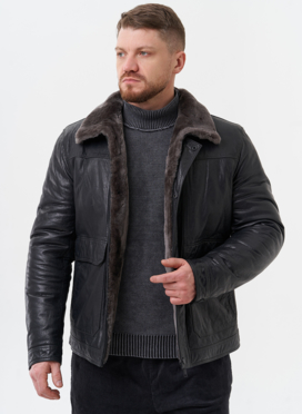 Куртка из натуральной кожи с отделкой из мутона