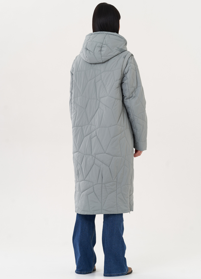 Пуховик с капюшоном зеленого цвета модель № 27011 универмаг малина