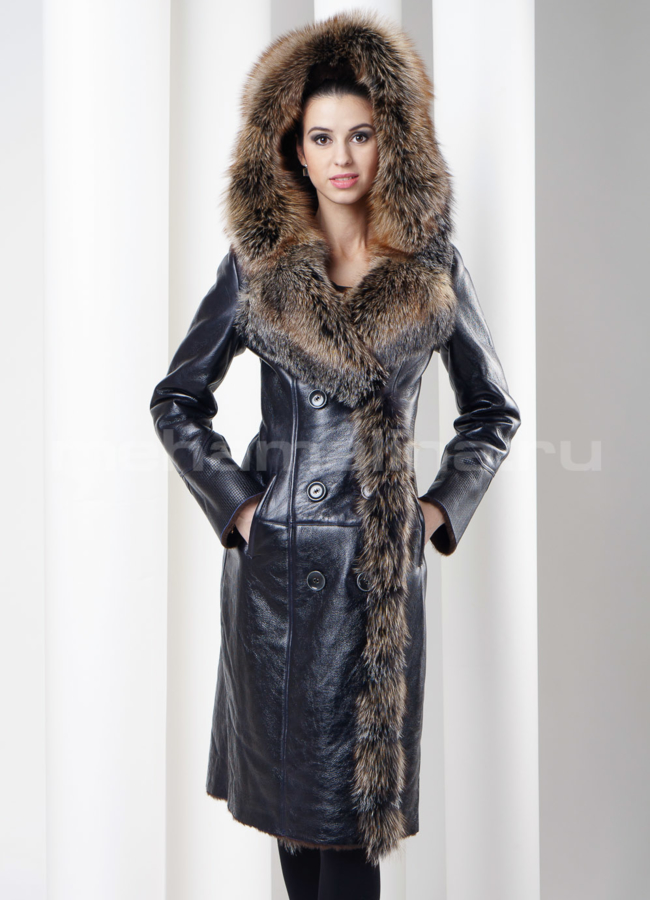 фото Дубленка с лисой, цвет индиго модель № D-111