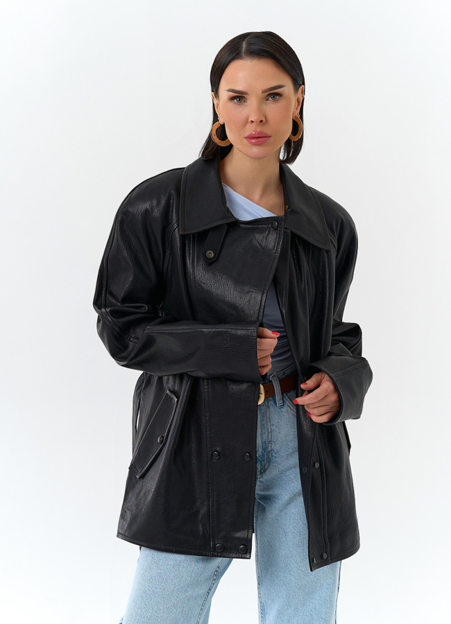 Женская куртка из натуральной кожи  с поясом модель №  универмаг малина