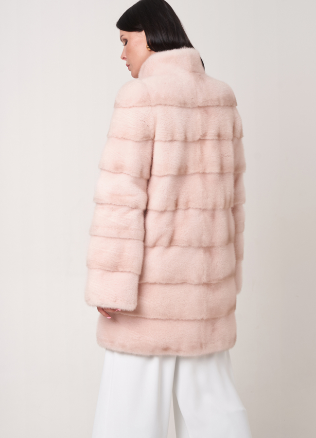 фото Светлая норковая шуба со стойкой модель № S-751