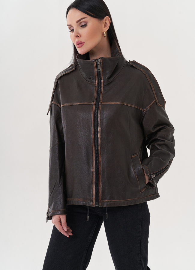 Кожаная куртка коричневого цвета модель № 26845 универмаг малина