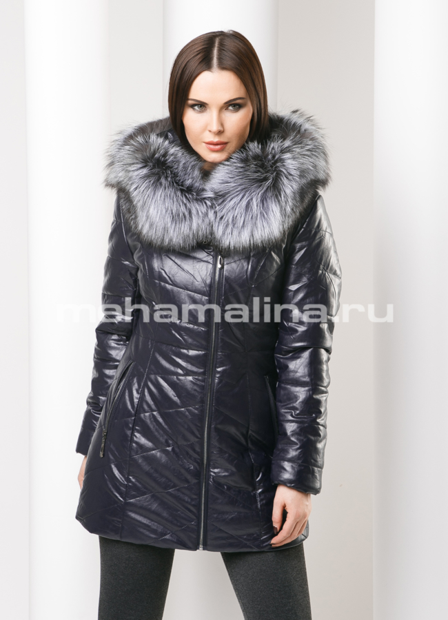 Пуховик на молнии модель № П-117 меха малина