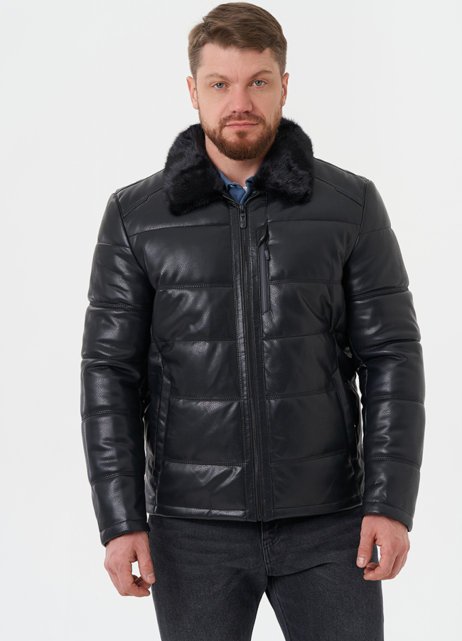 Куртка из эко кожи с отделкой из меха норки модель № 27737 меха малина