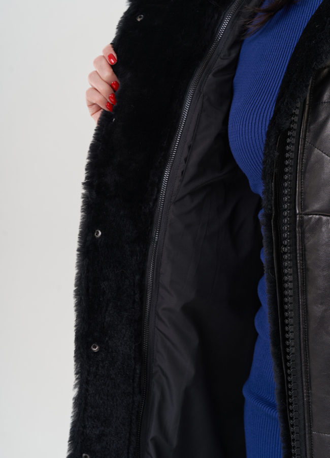 Пуховик из натуральной кожи на молнии с капюшоном модель № 19575 универмаг малина Пуховик из натуральной кожи на молнии с капюшоном модель № 19575 универмаг малина