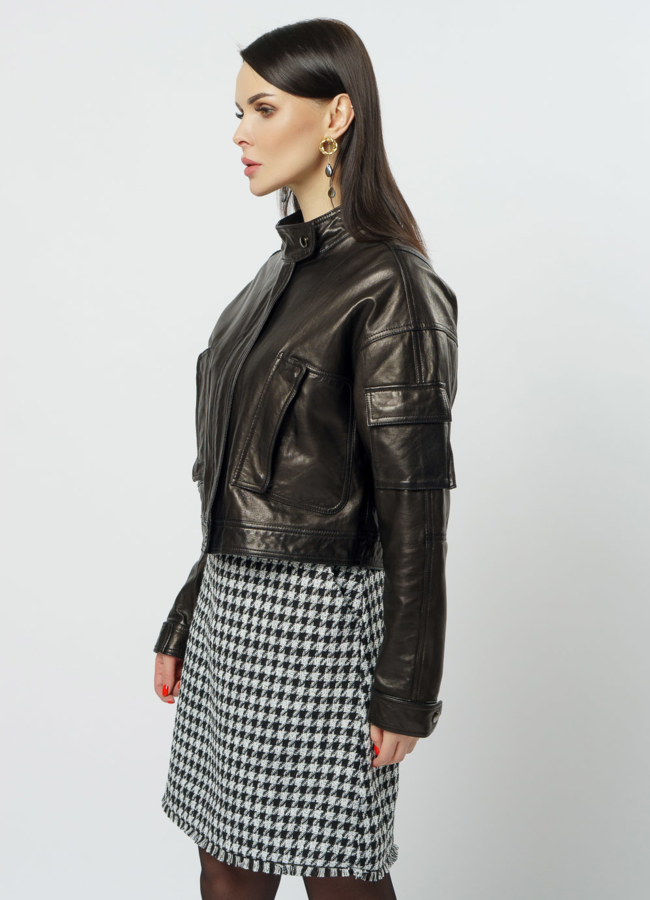 Укороченная женская куртка из кожи модель № 20495 универмаг малина