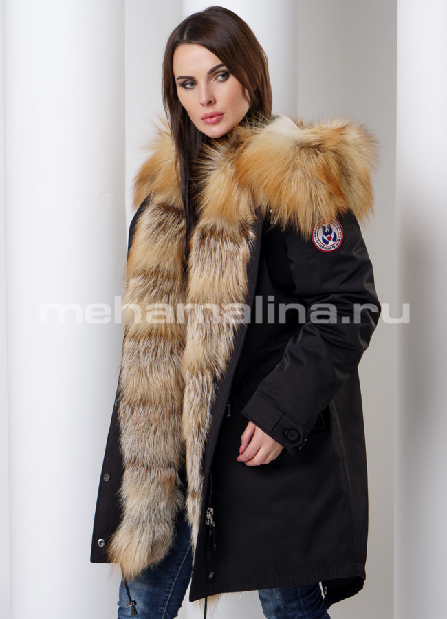 Парка с мехом лисы модель № П-160 меха малина